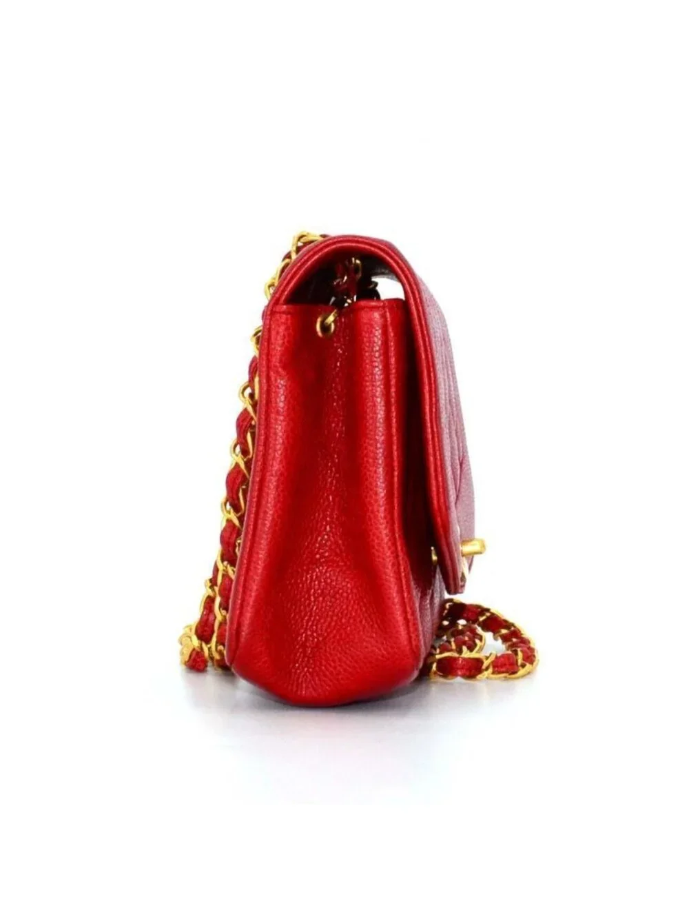 Chanel Quilted Diana 22 Chain Shoulder Caviar Leather Red Flat